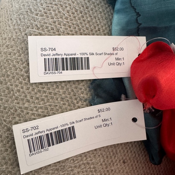 NWT - 100% silk scarves - shades of blue and shades of red - Picture 2 of 3